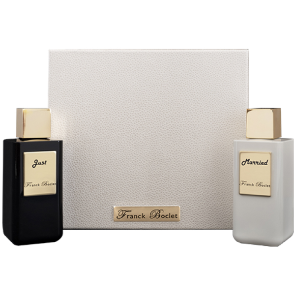 Franck Boclet Just Married Double Coffret Extrait De Parfum  2 X 100 ml פרנק בוקלט ג’וסט מריאד דאבל קופרה אקסטרה דה פרפיום  2 יחידות של 100 מ”ל