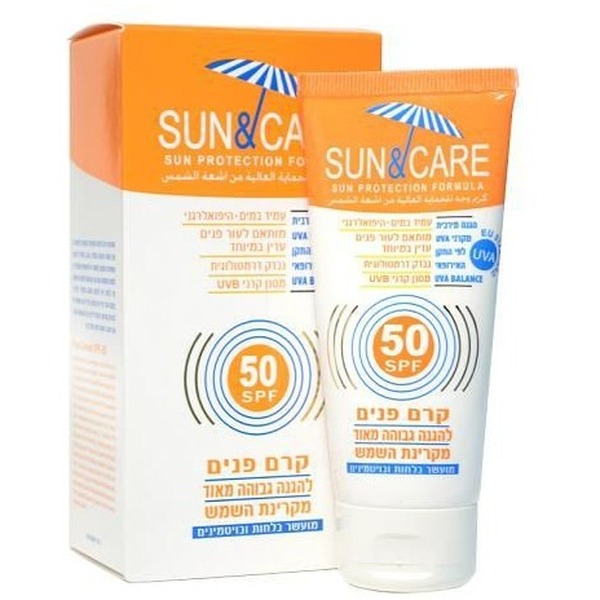 Sun & Care UVA B  SPF50 Face Cream Sun Protection 60 ml סאן & קאר קרם הגנה לפנים מבוגרים  SPF50 UVA B מ”ל 60