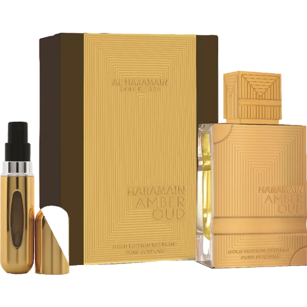 Al Haramain Amber Oud Gold Edition Extreme Unisex 200 ml E.D.P אמבר אוד גולד אדישן אדפ יוניסקס 200 מ”ל + בקבוק מילוי 10 מ”ל