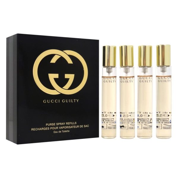 Gucci Guilty Women Refill Set EDT 4 X 15 ml + Travel Spray Bottle Gift גוצ’י גילטי מילוי אדט לאישה, 4 מילואים של 15 מ”ל כל אחד