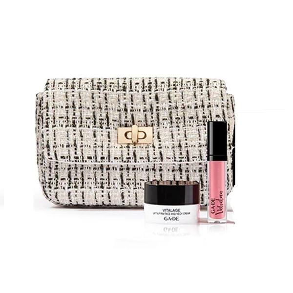 Ga-De Tweed Bag Set Vitalage Cream 10 ml & Crystal Lip Gloss 830 -5.5 ml