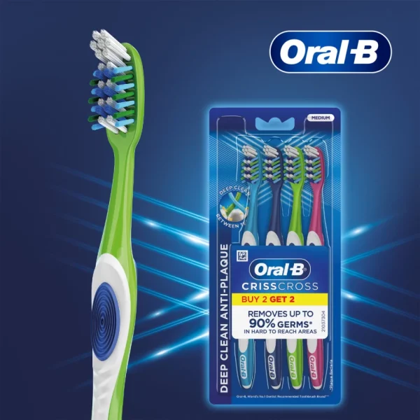 Oral-B  Medium Criss Cross Deep Clean Anti-Plaque Toothbrush 4 Units אורל בי מברשת שיניים